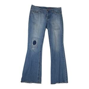 BONGO juniors 13 32 patchwork denim Distressed Blue Flare Jeans y2k 90s